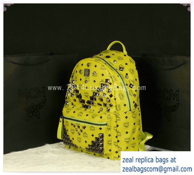 High Quality Replica MCM Stark Backpack Jumbo in Calf Leather 8100 Lemon - Click Image to Close